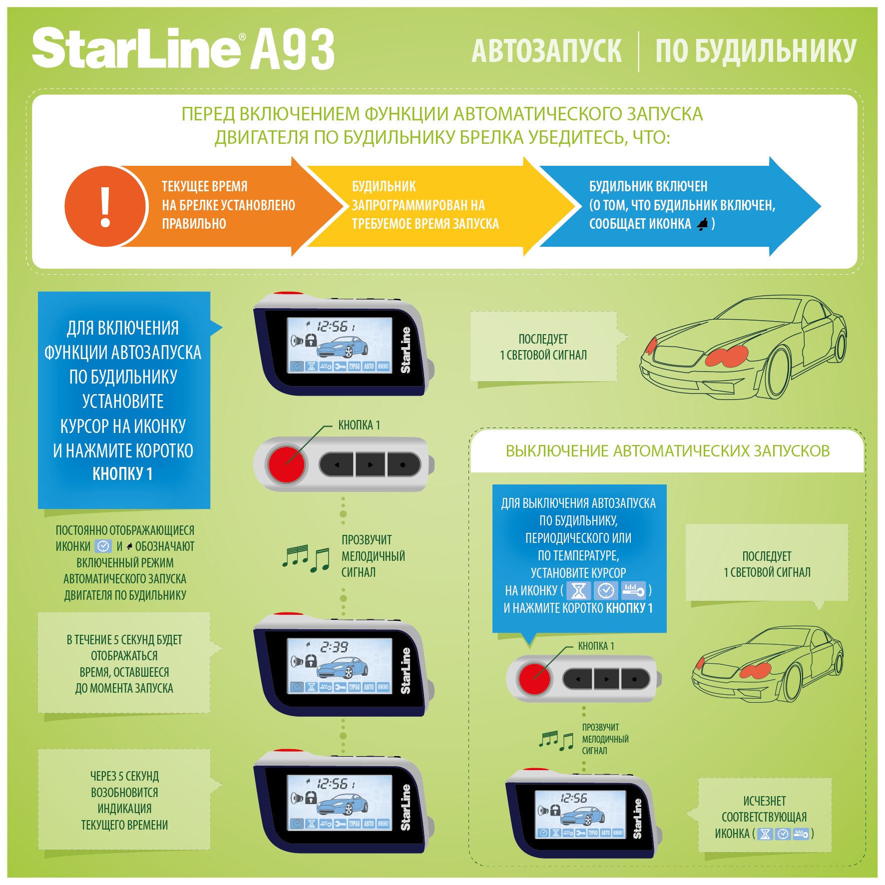 Настройка автозапуска по будильнику StarLine A93